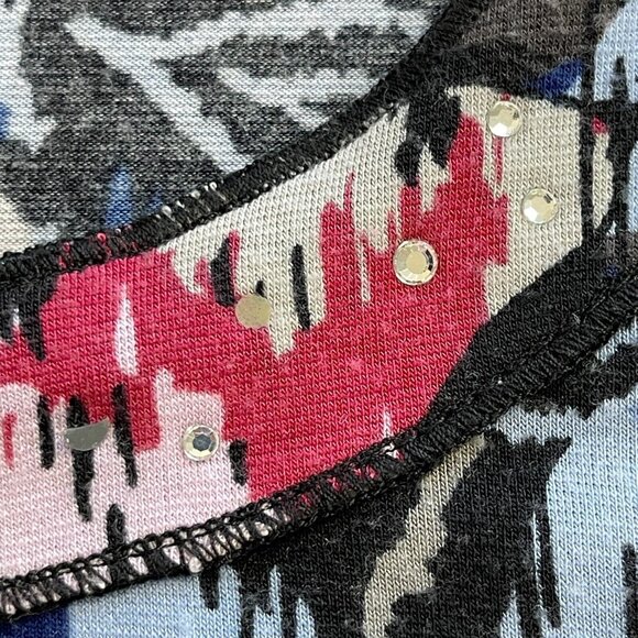 Frank Walder Womens Paisley Print 3/4 Sleeve Top Size 16 Multicolor Stretch Stud - Picture 6 of 9